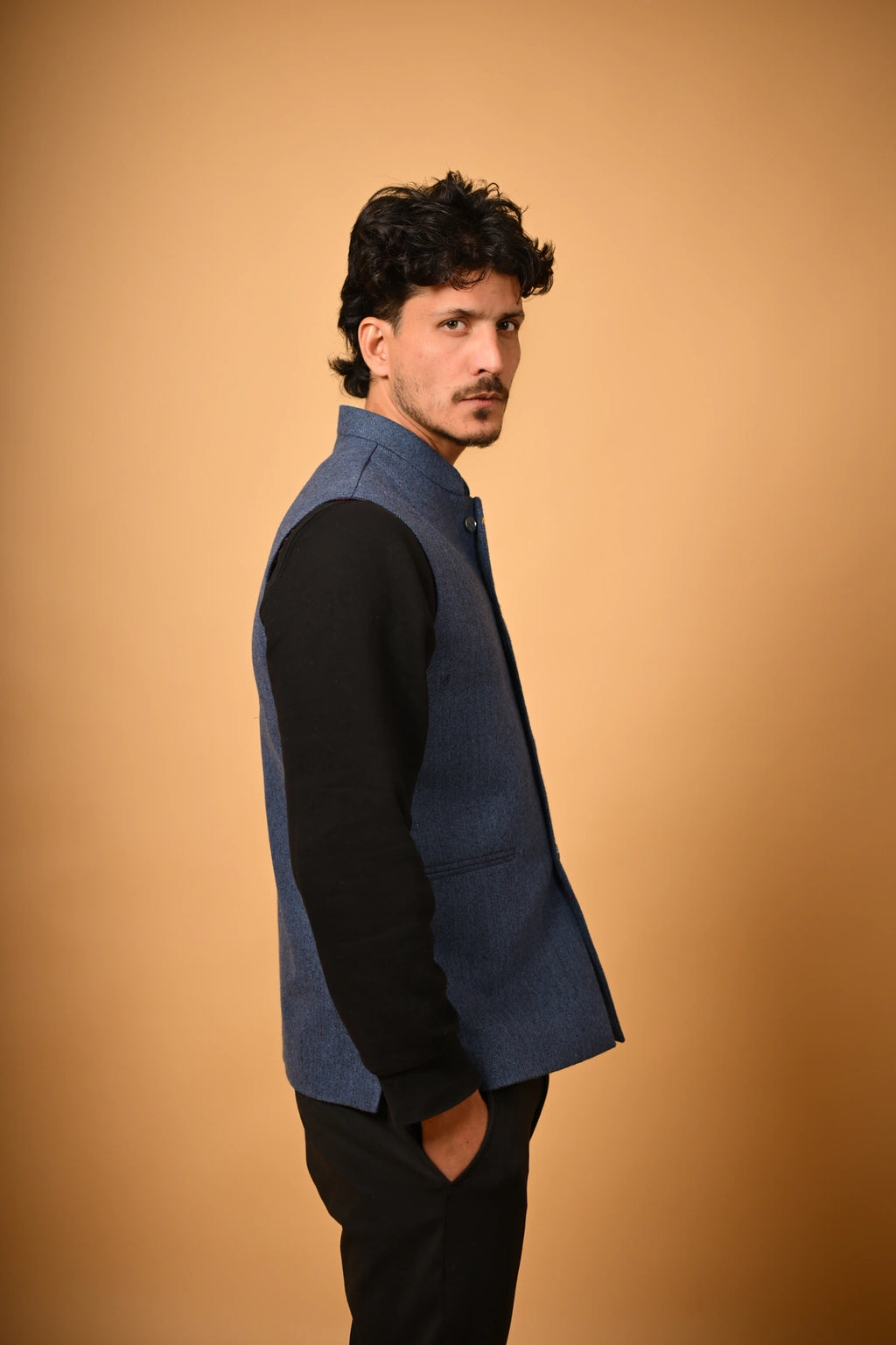 Deep Navy Blue Woollen Waistcoat for men 
