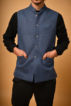 Deep Navy Blue Woollen Waistcoat for men 
