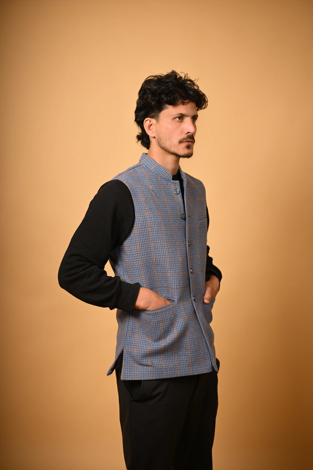 Dusty Blue Woollen Waistcoat for men 