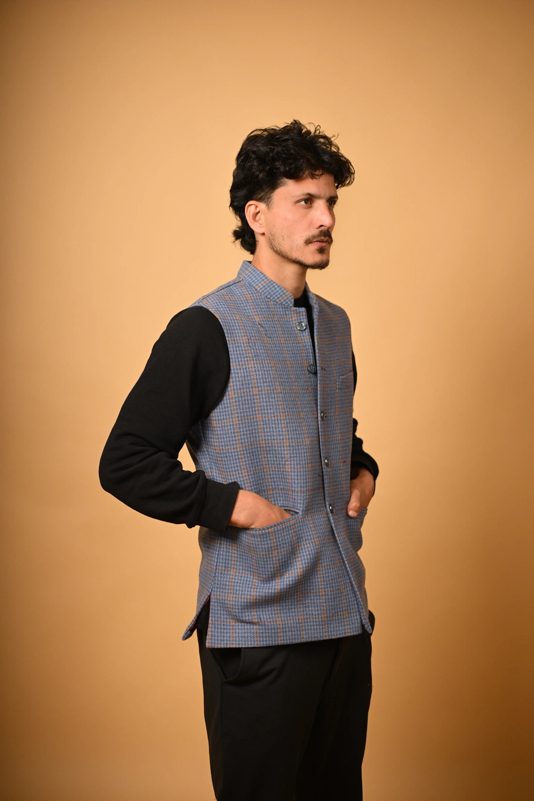 Dusty Blue Woollen Waistcoat for men 