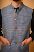 Dusty Blue Woollen Waistcoat for men 