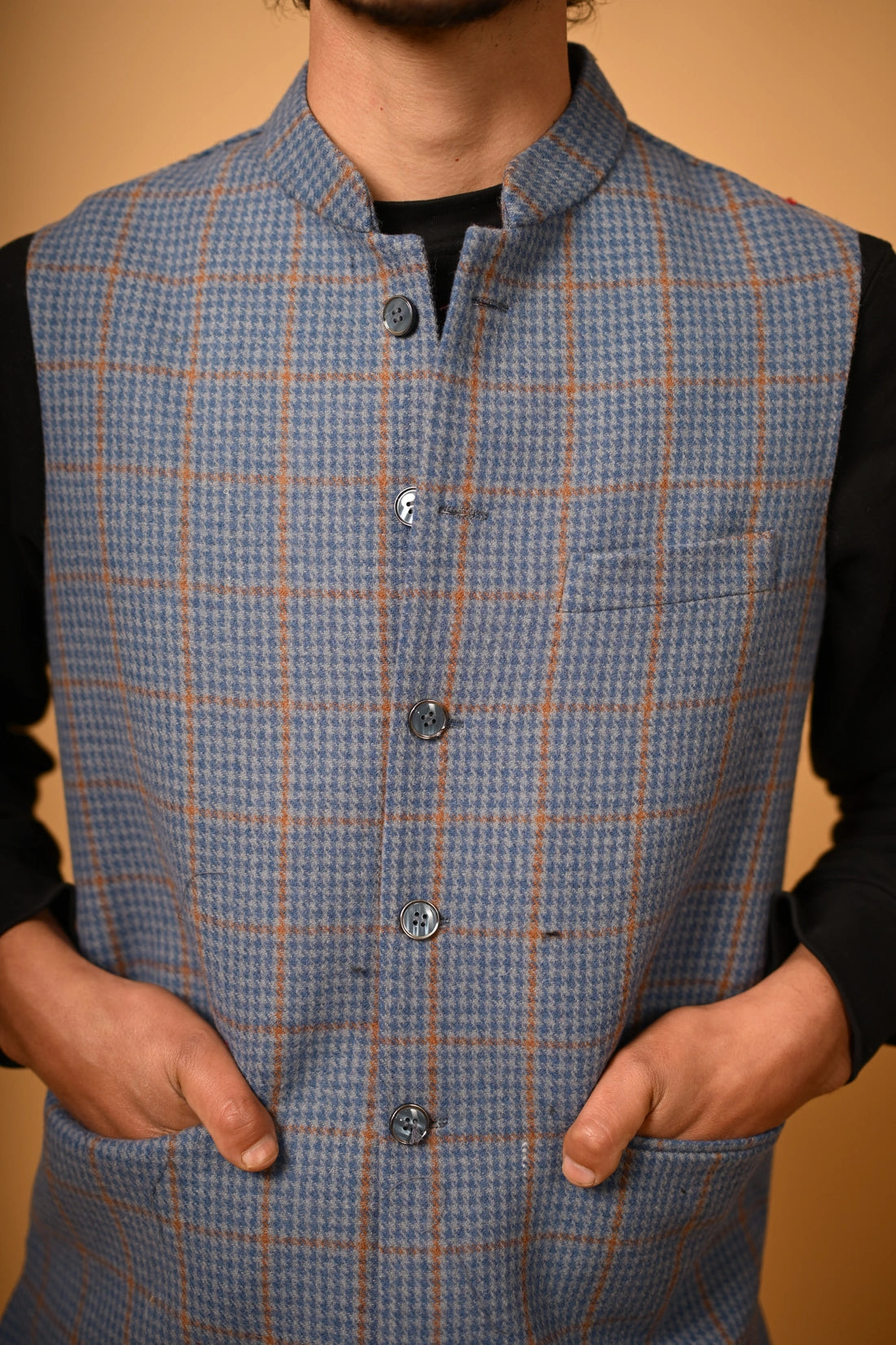 Dusty Blue Woollen Waistcoat for men 
