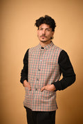 Soft Camel Brown Herringbone Woollen Waistcoat for men
