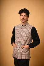Soft Camel Brown Herringbone Woollen Waistcoat for men
