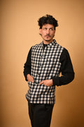 Black With White Bold Check Woollen Waistcoat for men

