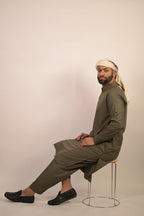 olive green color summer kurta pajama for men 