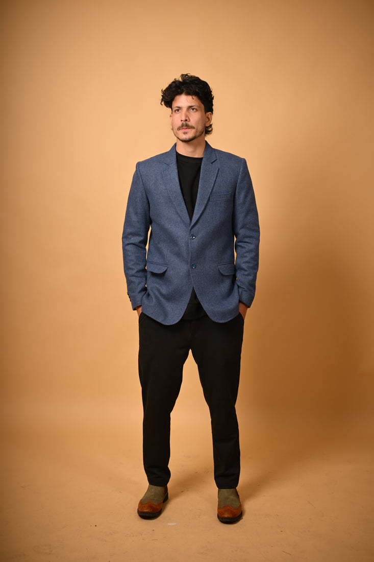 deep navy solid winter blazer for men