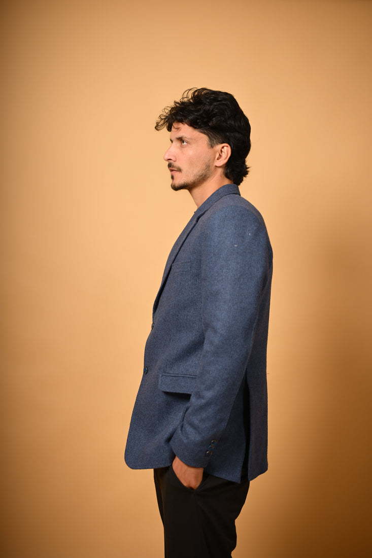 deep navy solid winter blazer for men