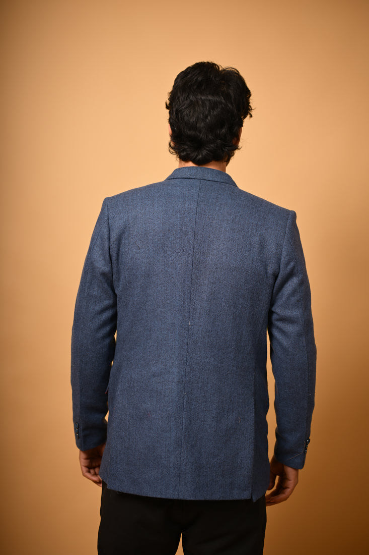deep navy solid winter blazer for men