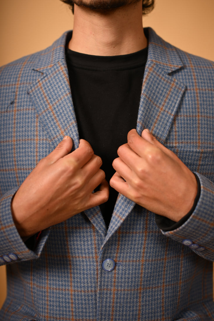 dusty blue winter blazer for men