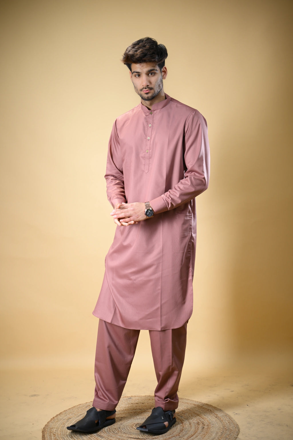 Dusty Rose Luma Mandarin Collar Kameez Shalwar