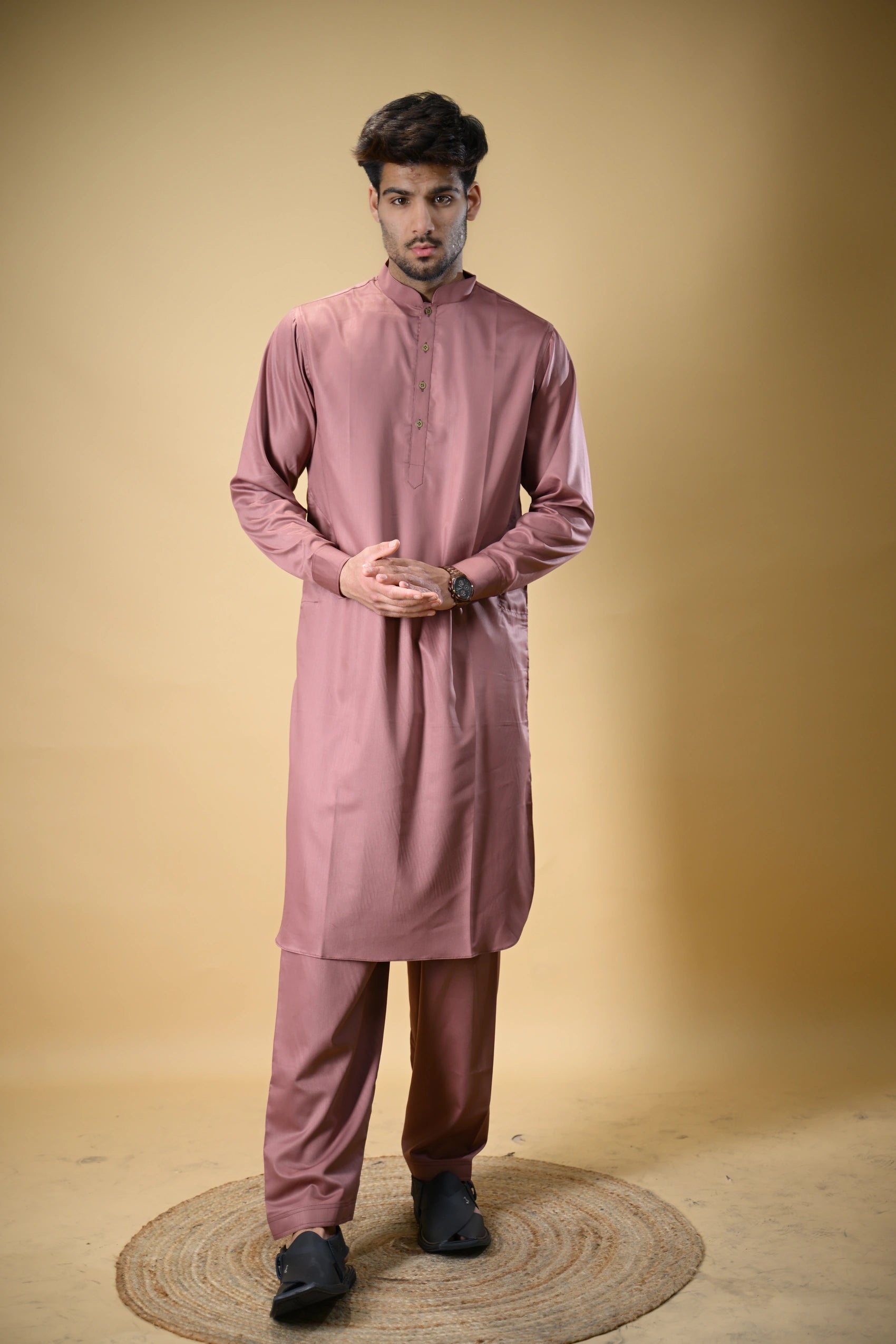 Dusty Rose Luma Mandarin Collar Kameez Shalwar