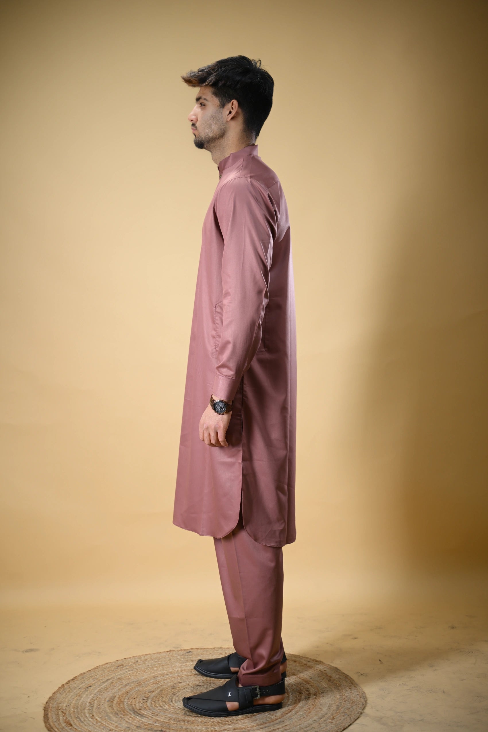 Dusty Rose Luma Mandarin Collar Kameez Shalwar