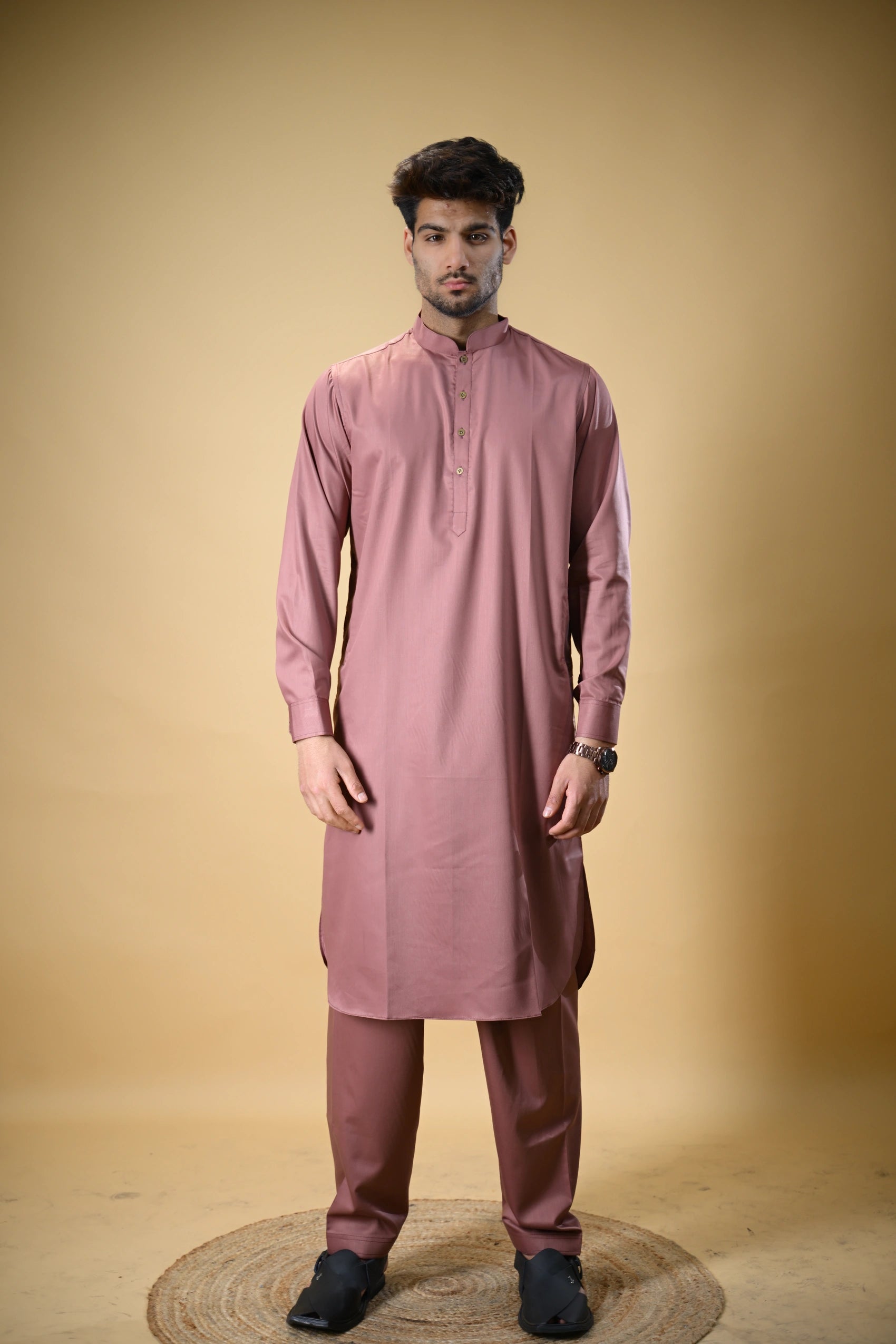 Dusty Rose Luma Mandarin Collar Kameez Shalwar