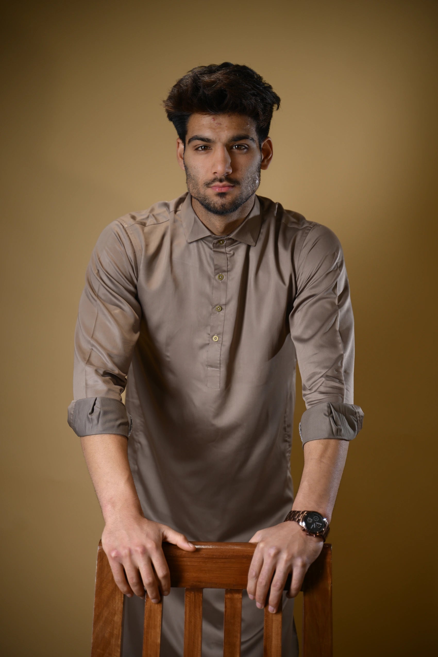 Earthy Brown Luma Shirt Collar Kameez Shalwar