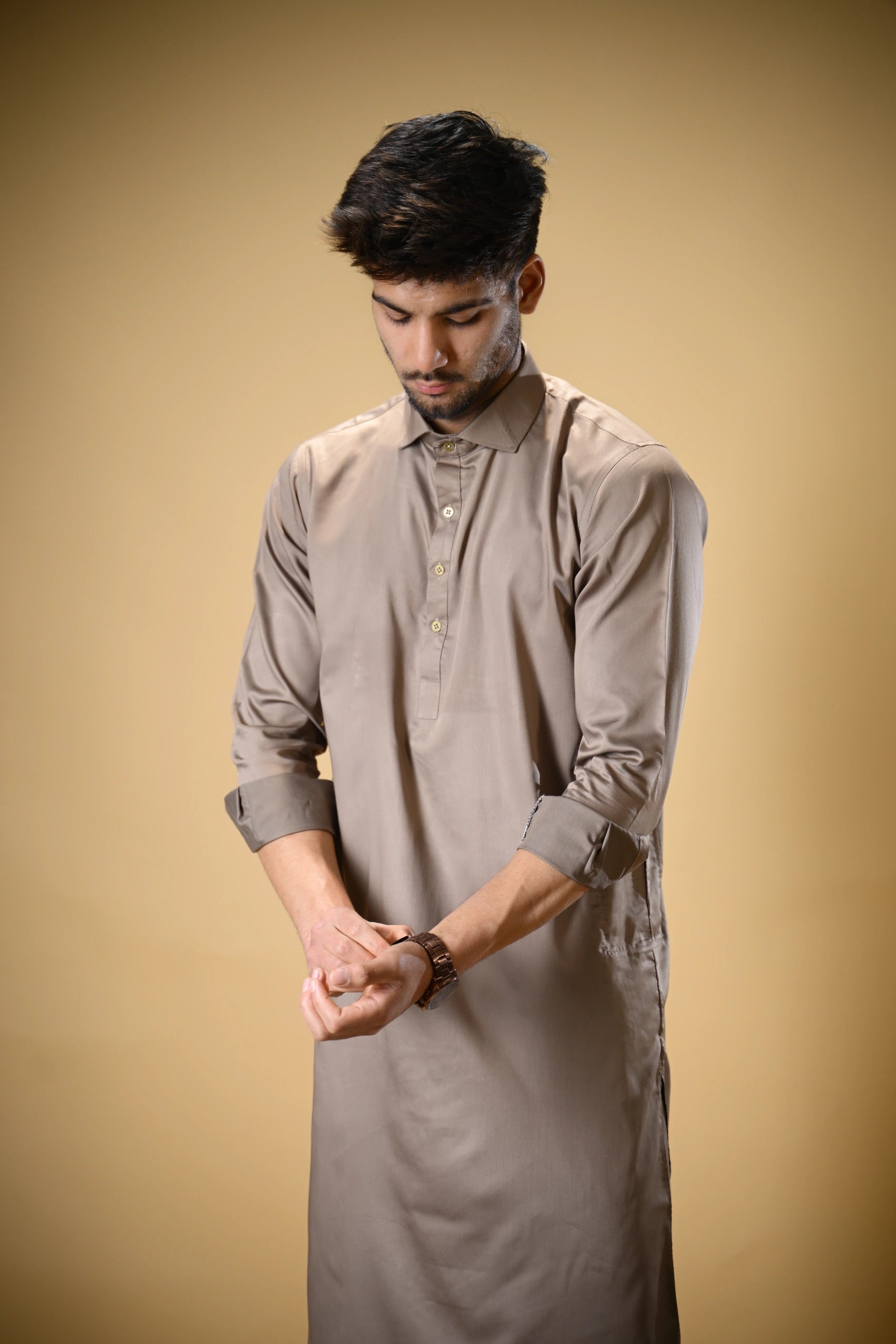 Earthy Brown Luma Shirt Collar Kameez Shalwar