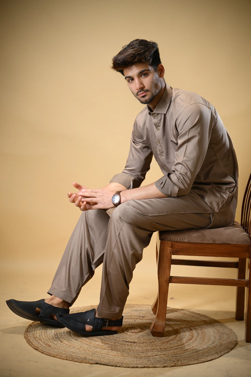 Earthy Brown Luma Shirt Collar Kameez Shalwar