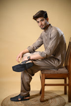 Earthy Brown Luma Shirt Collar Kameez Shalwar