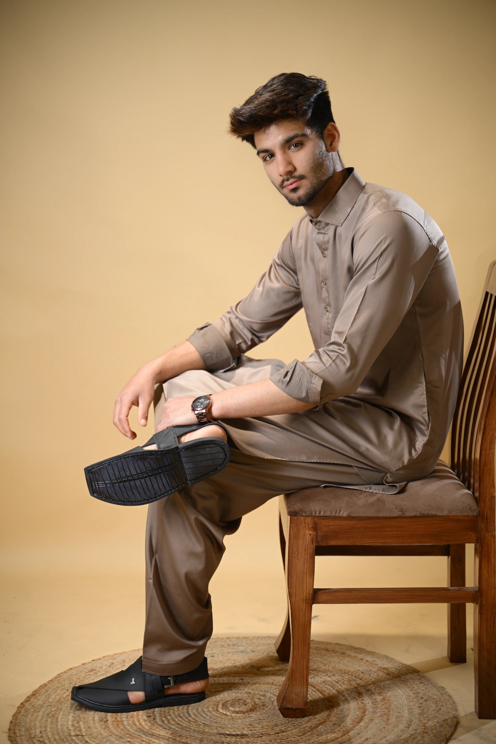 Earthy Brown Luma Shirt Collar Kameez Shalwar