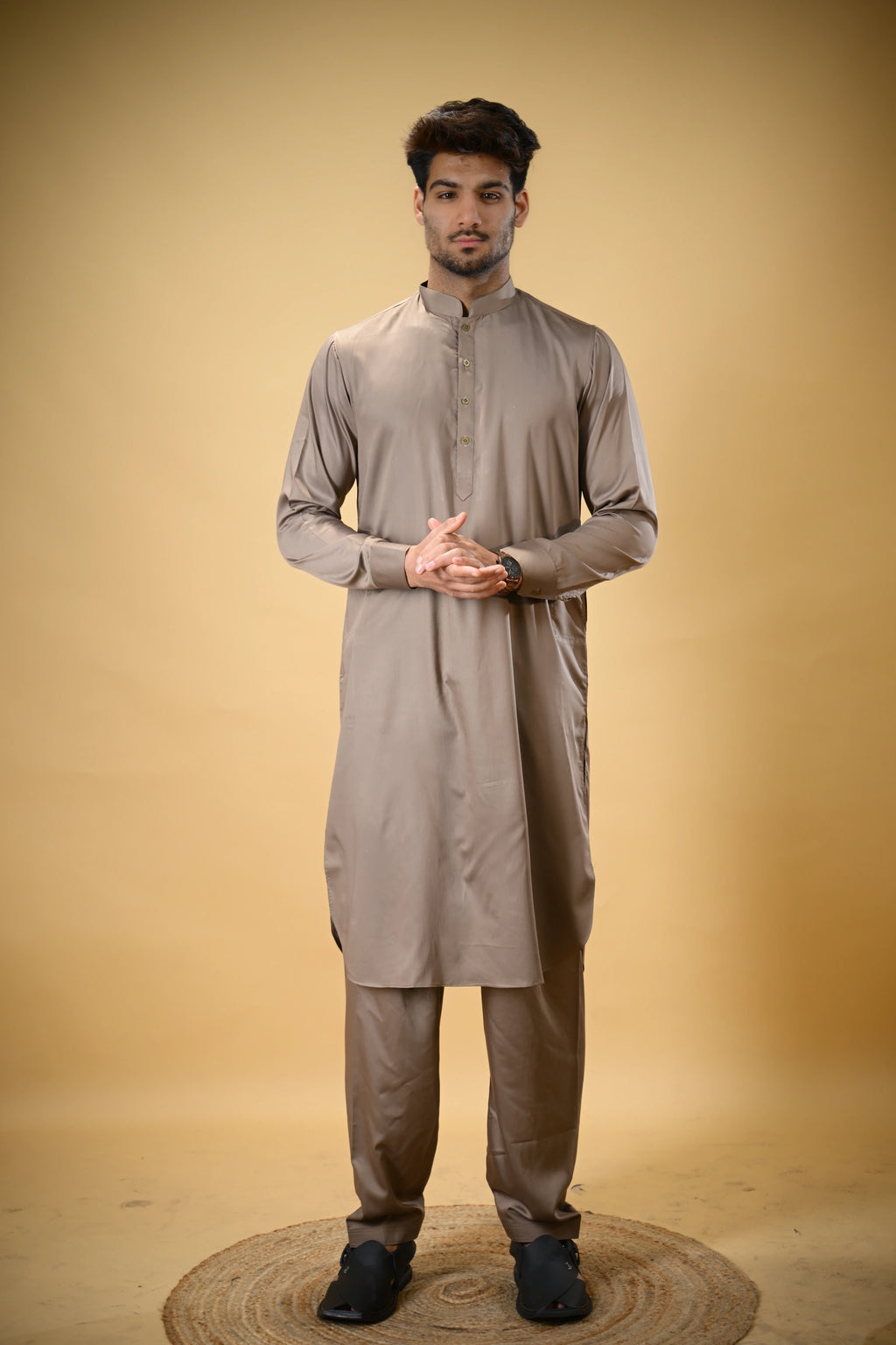 Earthy Brown Luma Mandarin Collar Kameez Shalwar