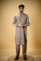 Earthy Brown Luma Mandarin Collar Kameez Shalwar
