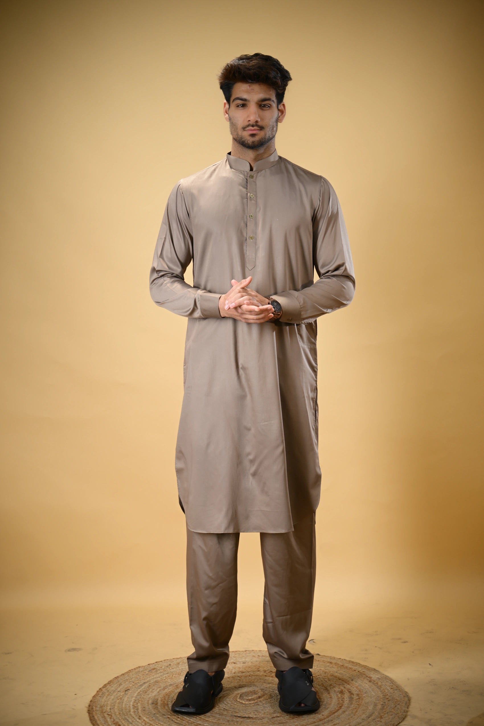 Earthy Brown Luma Mandarin Collar Kameez Shalwar