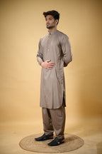 Earthy Brown Luma Mandarin Collar Kameez Shalwar
