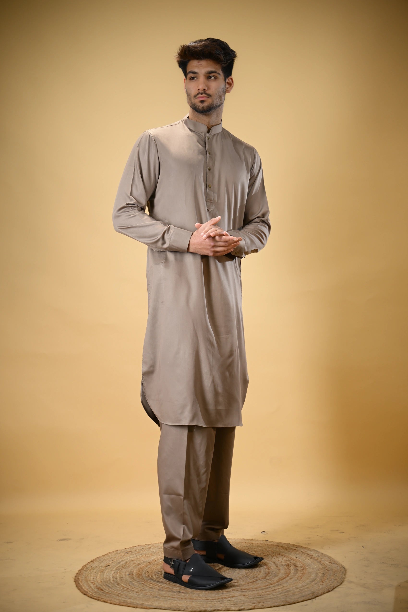 Earthy Brown Luma Mandarin Collar Kameez Shalwar