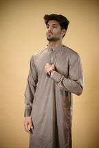 Earthy Brown Luma Mandarin Collar Kameez Shalwar