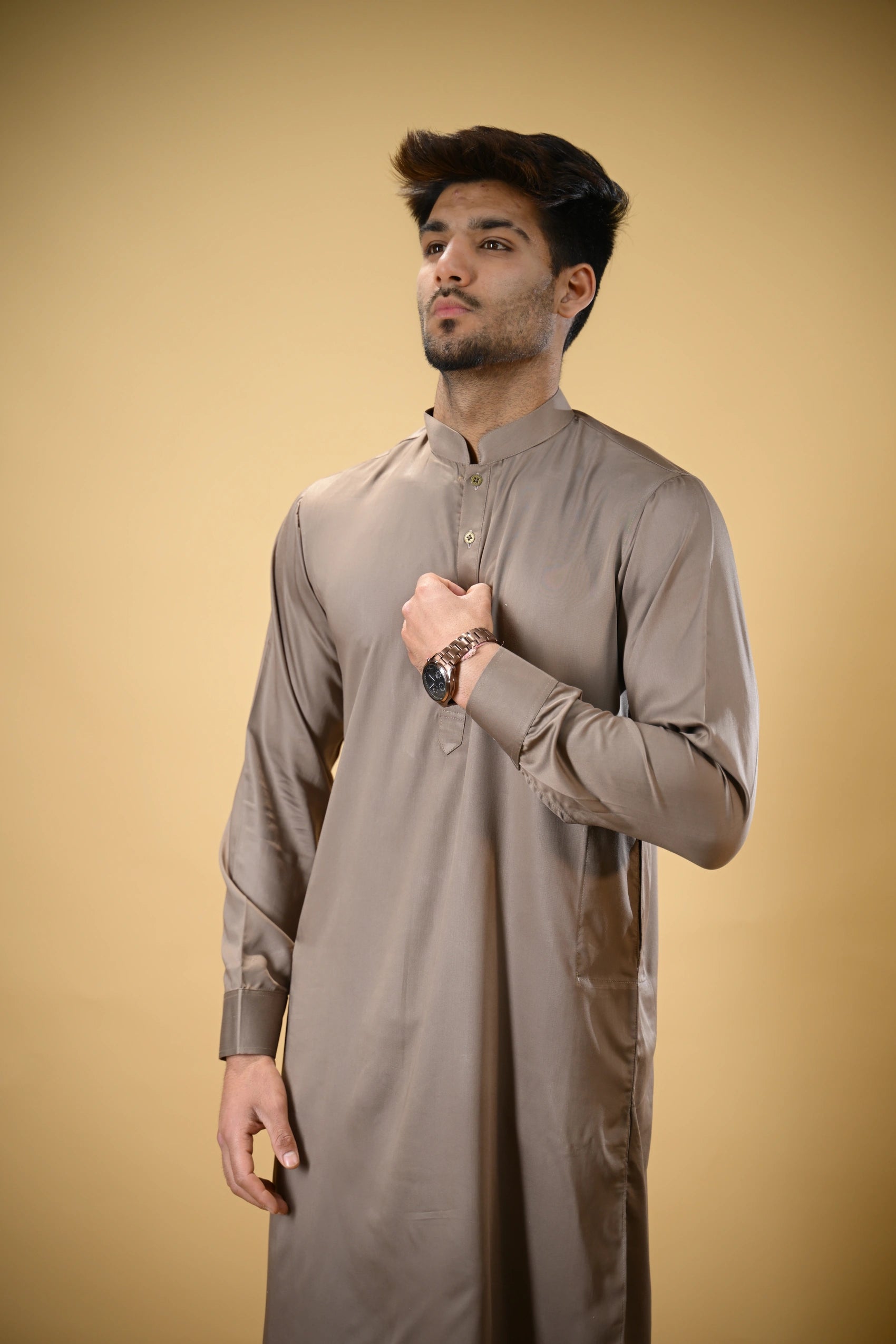 Earthy Brown Luma Mandarin Collar Kameez Shalwar