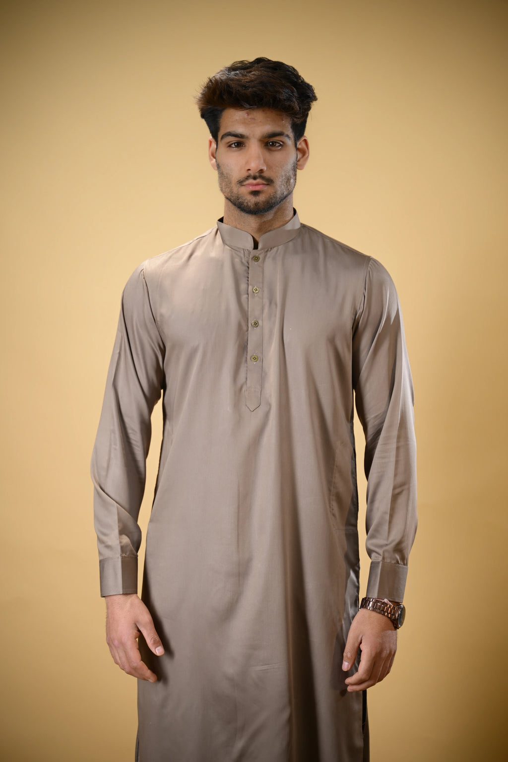 Earthy Brown Luma Mandarin Collar Kameez Shalwar