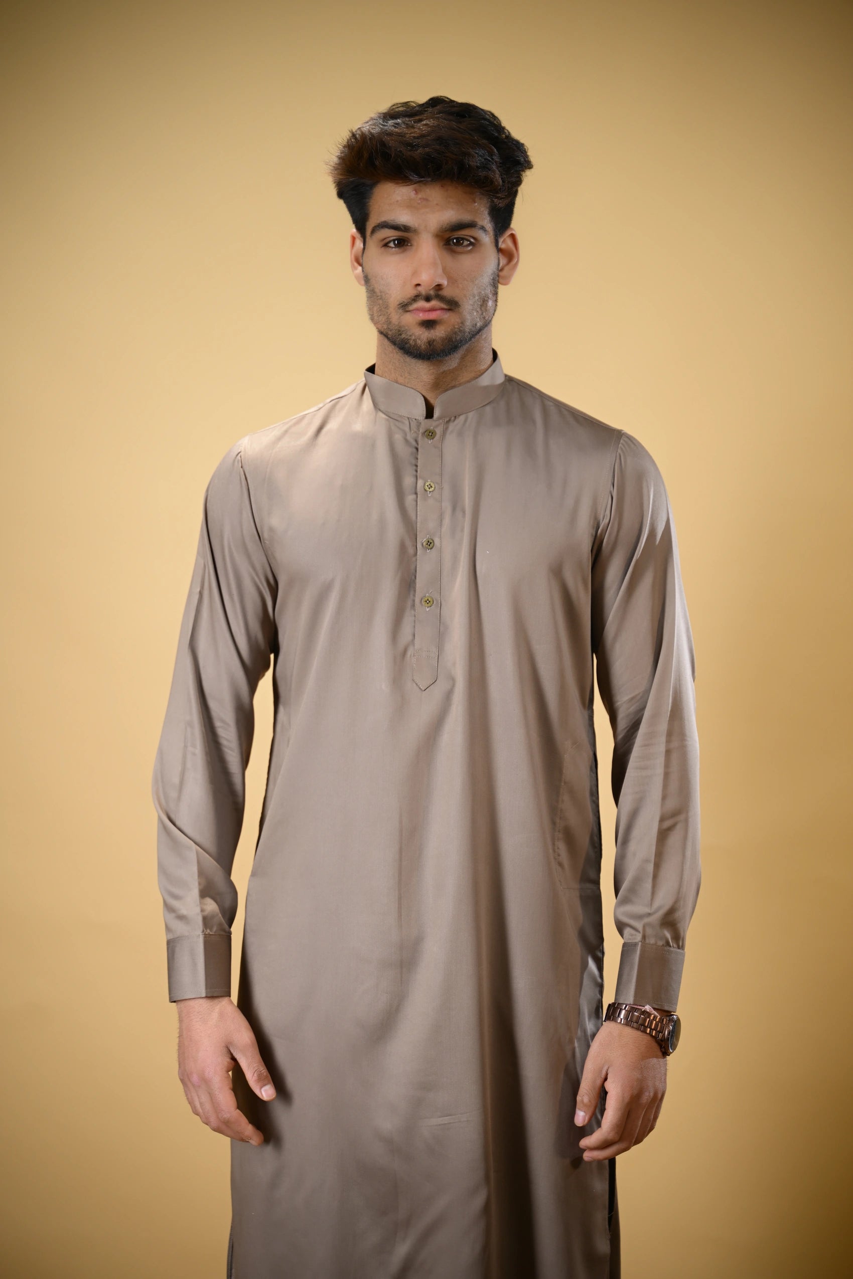 Earthy Brown Luma Mandarin Collar Kameez Shalwar