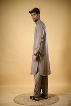 Earthy Brown Luma Mandarin Collar Kameez Shalwar
