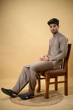 Earthy Brown Luma Mandarin Collar Kameez Shalwar