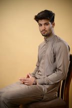 Earthy Brown Luma Mandarin Collar Kameez Shalwar