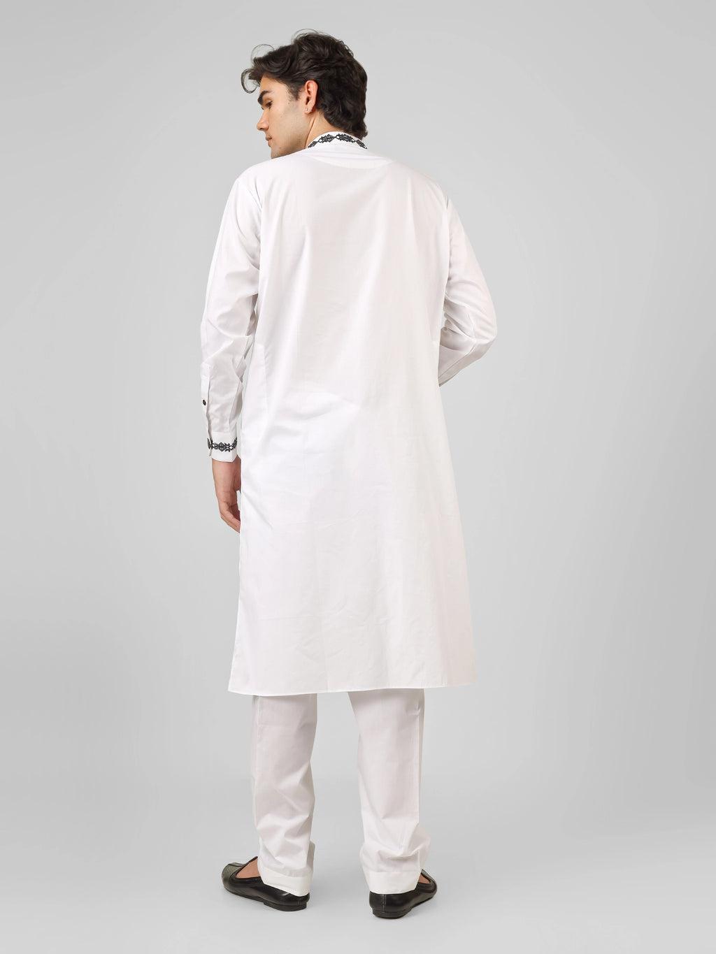 black embroidered white kurta pajama for men