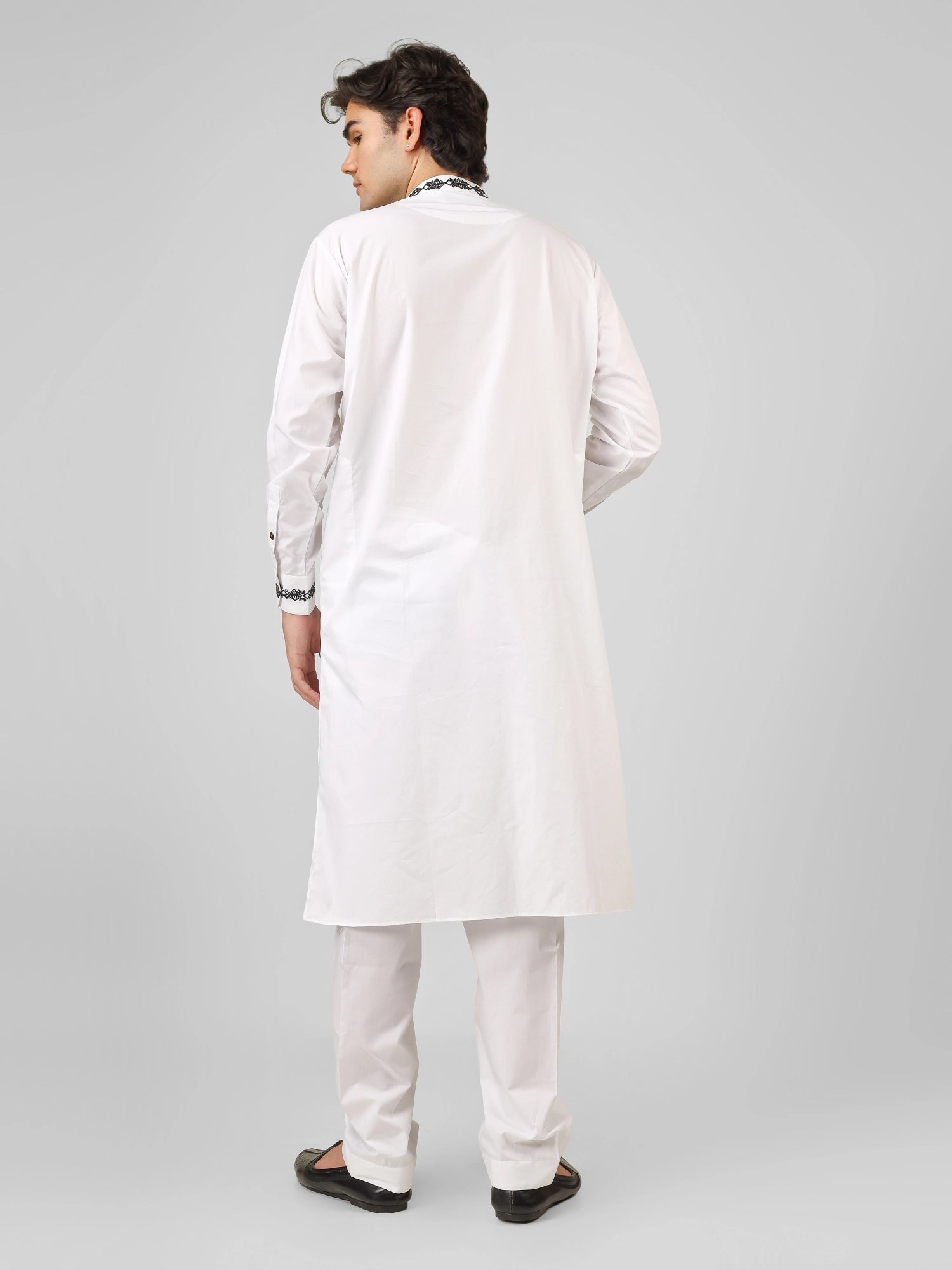 black embroidered white kurta pajama for men