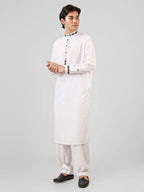 black embroidered white kurta pajama for men