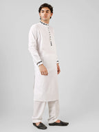 black embroidered white kurta pajama for men