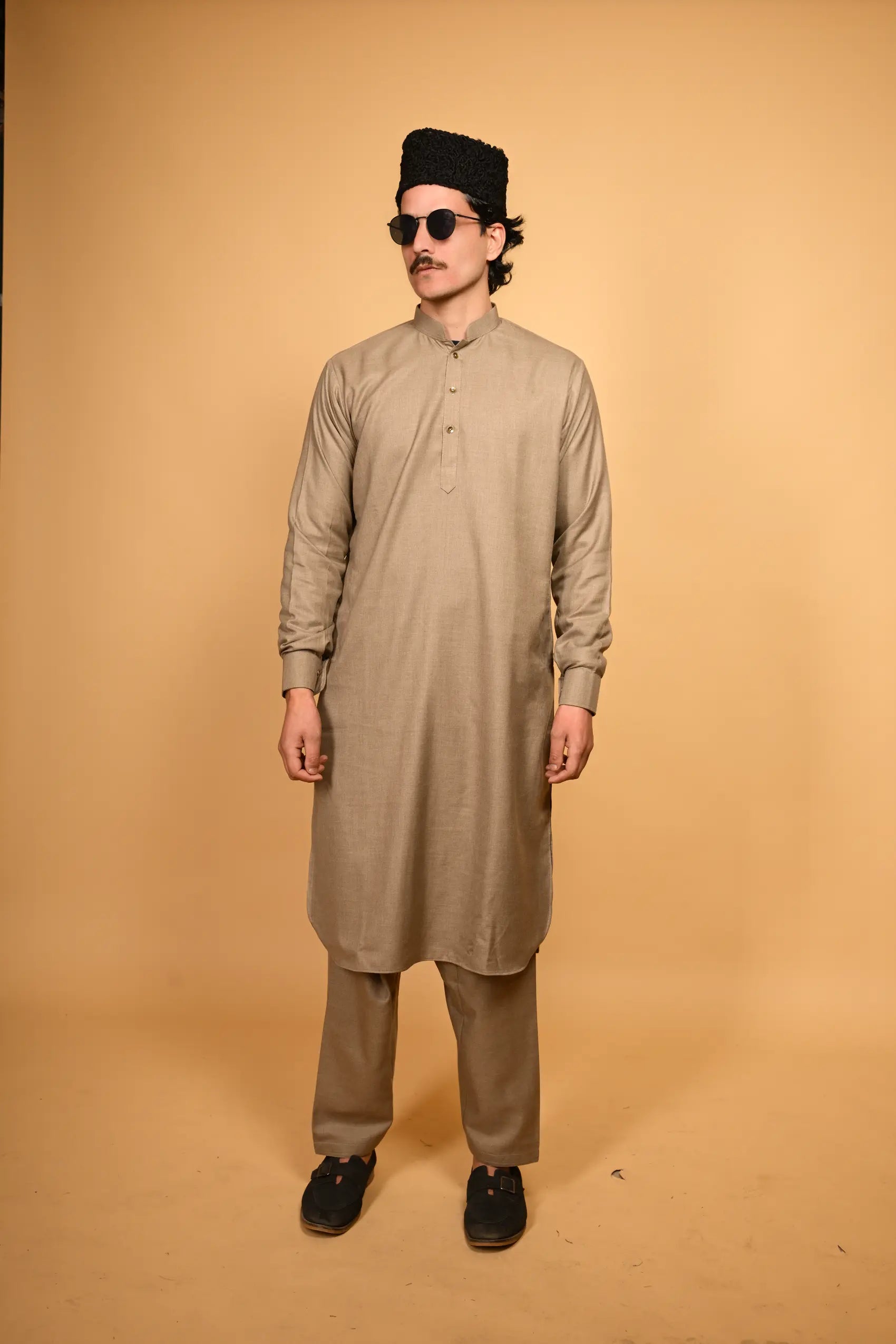 fawn  jackan winter kameez shalwaar for men