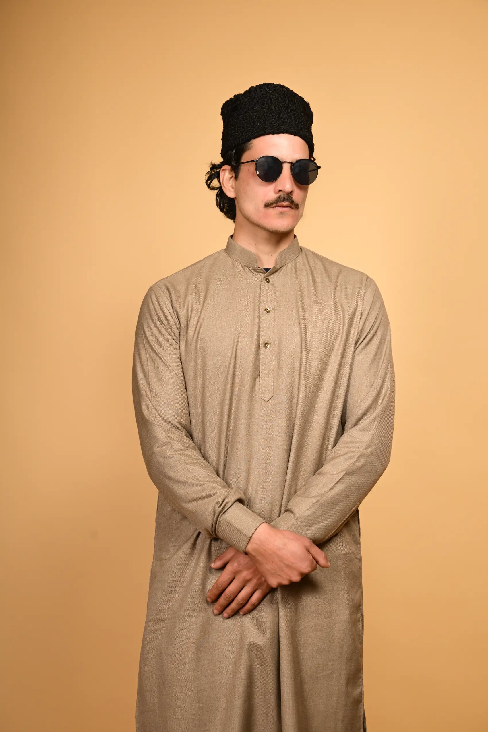 fawn  jackan winter kameez shalwaar for men