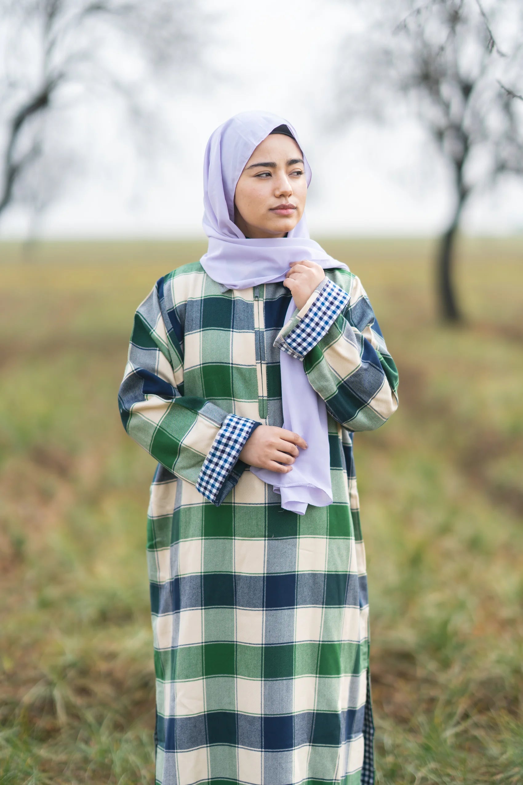 Soft Green Checked kashmiri Traditional female winter Pheran

