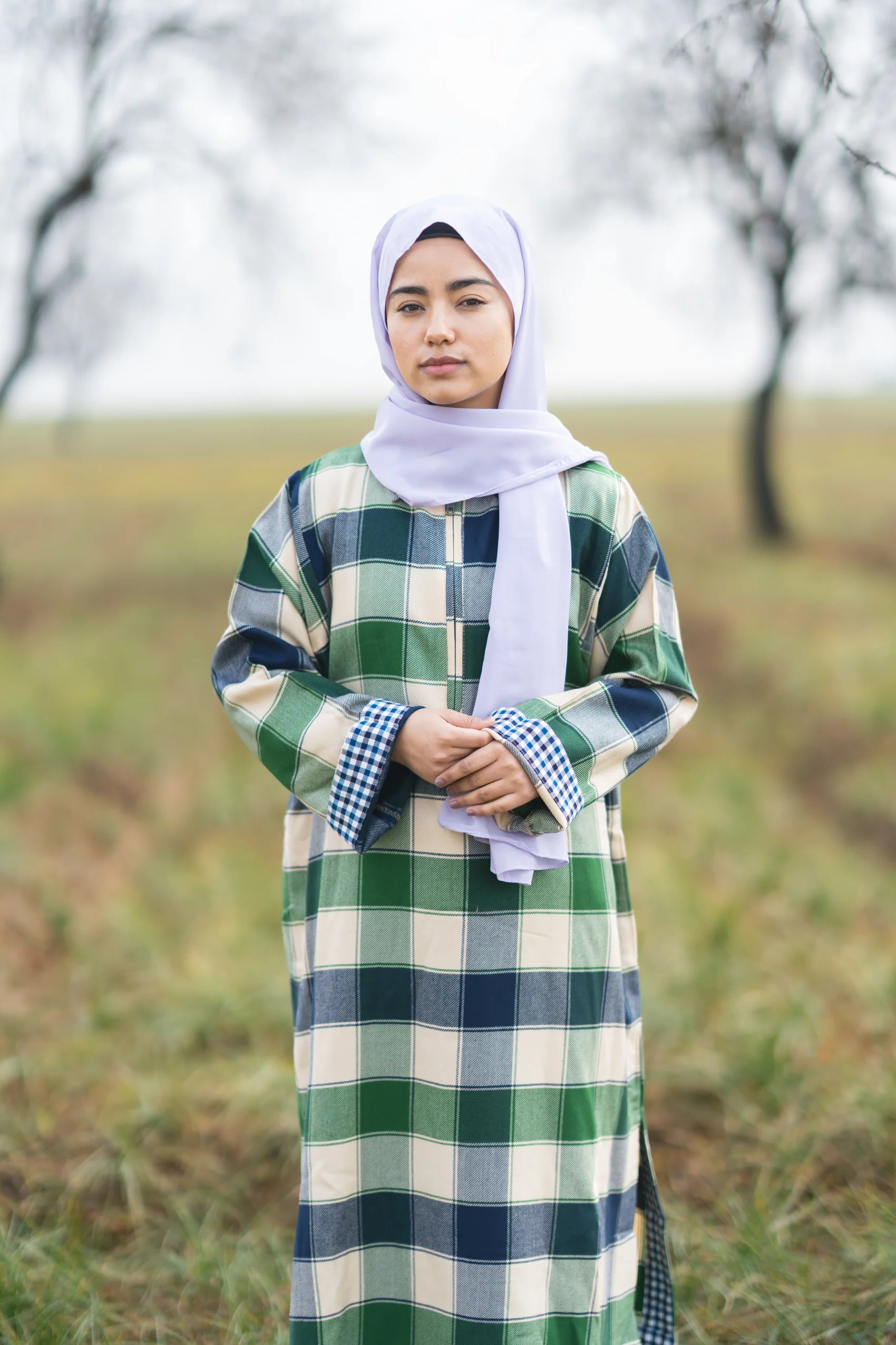 Soft Green Checked kashmiri Traditional female winter Pheran

