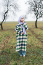 Soft Green Checked kashmiri Traditional female winter Pheran
