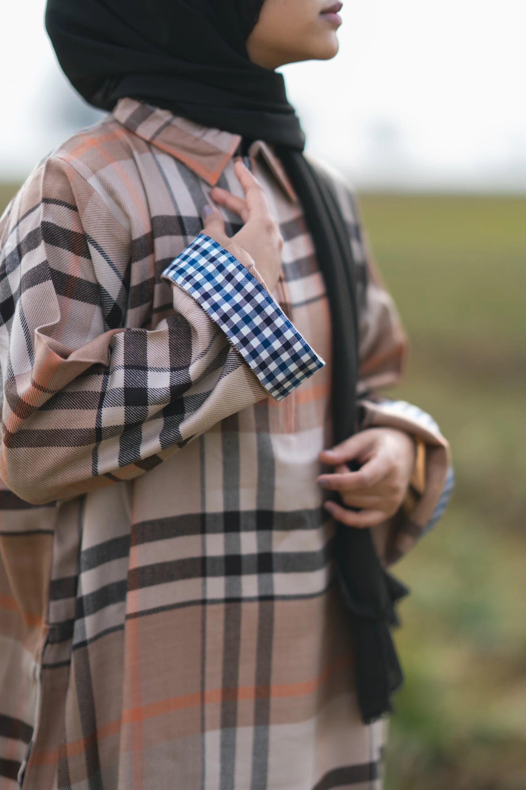 Light Almond Checked kashmiri Traditional female winter Pheran
