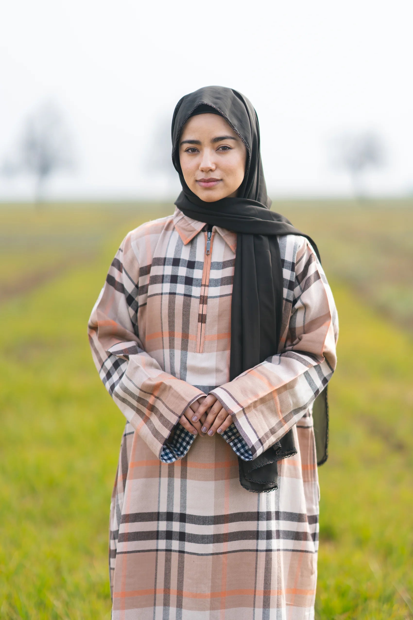 Light Almond Checked kashmiri Traditional female winter Pheran
