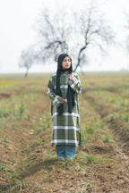 Moss Green Checked kashmiri Traditional female winter  Pheran
