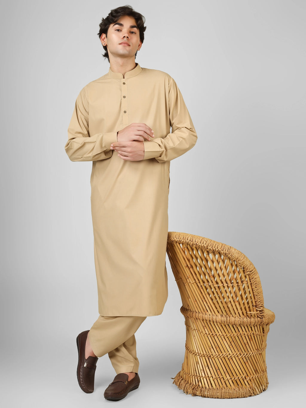 flax cream kameez shalwaar for men
