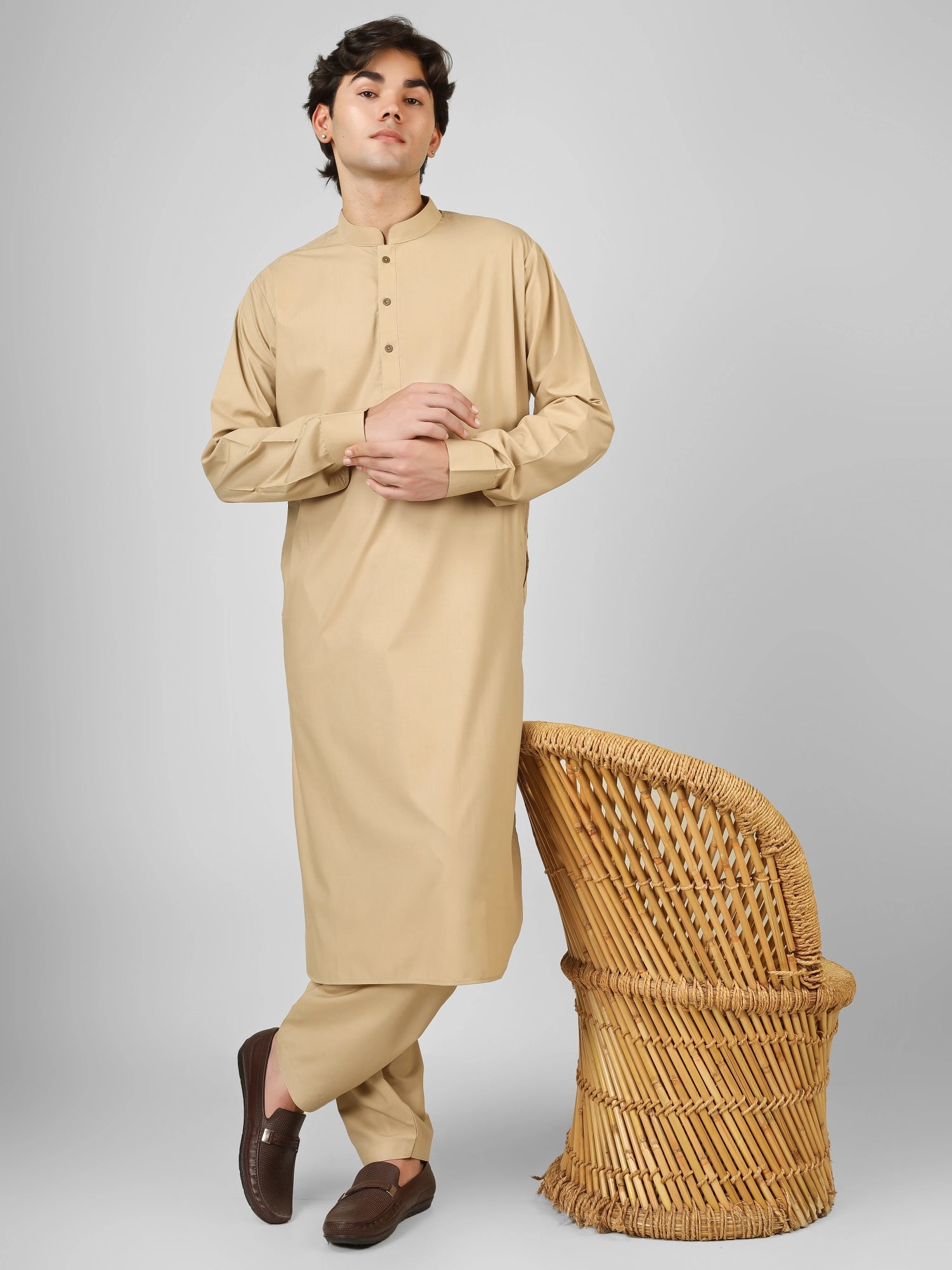 flax cream kameez shalwaar for men
