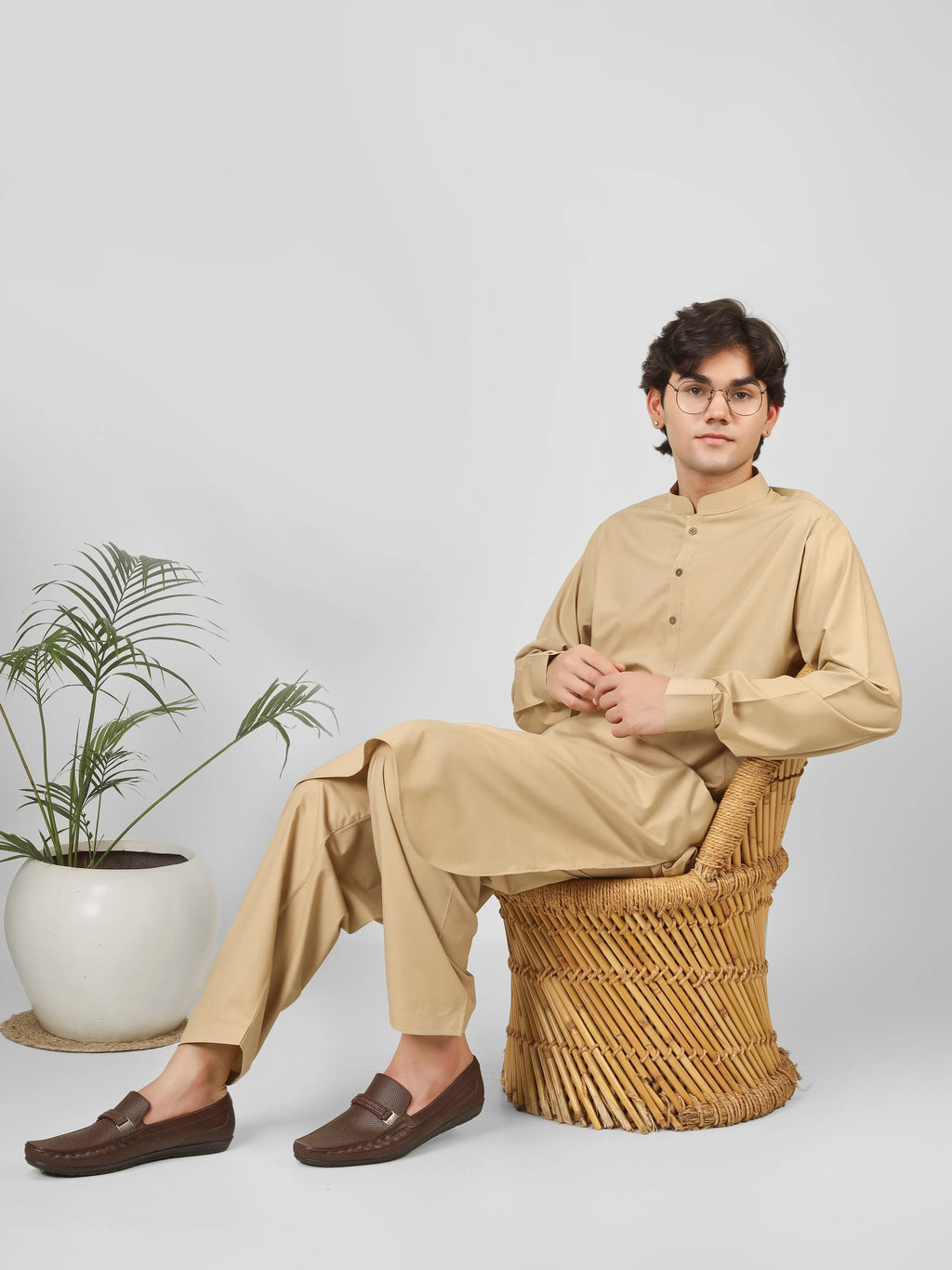 flax cream kameez shalwaar for men
